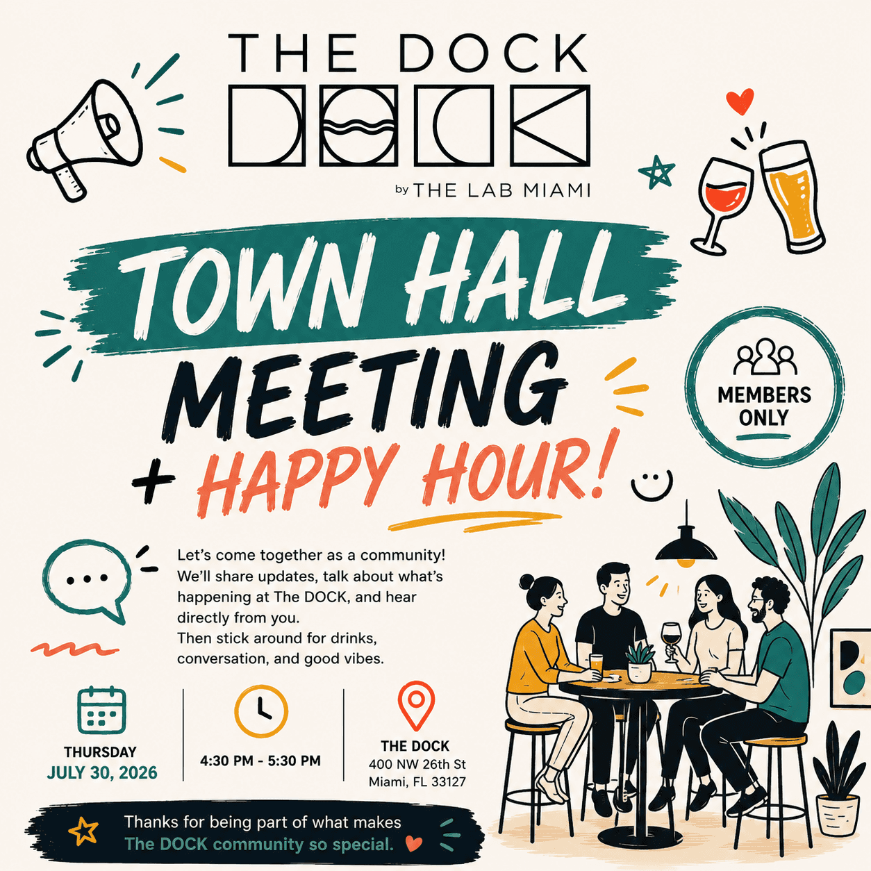 The DOCK Town Hall 🏛️+ Happy Hour 🍻