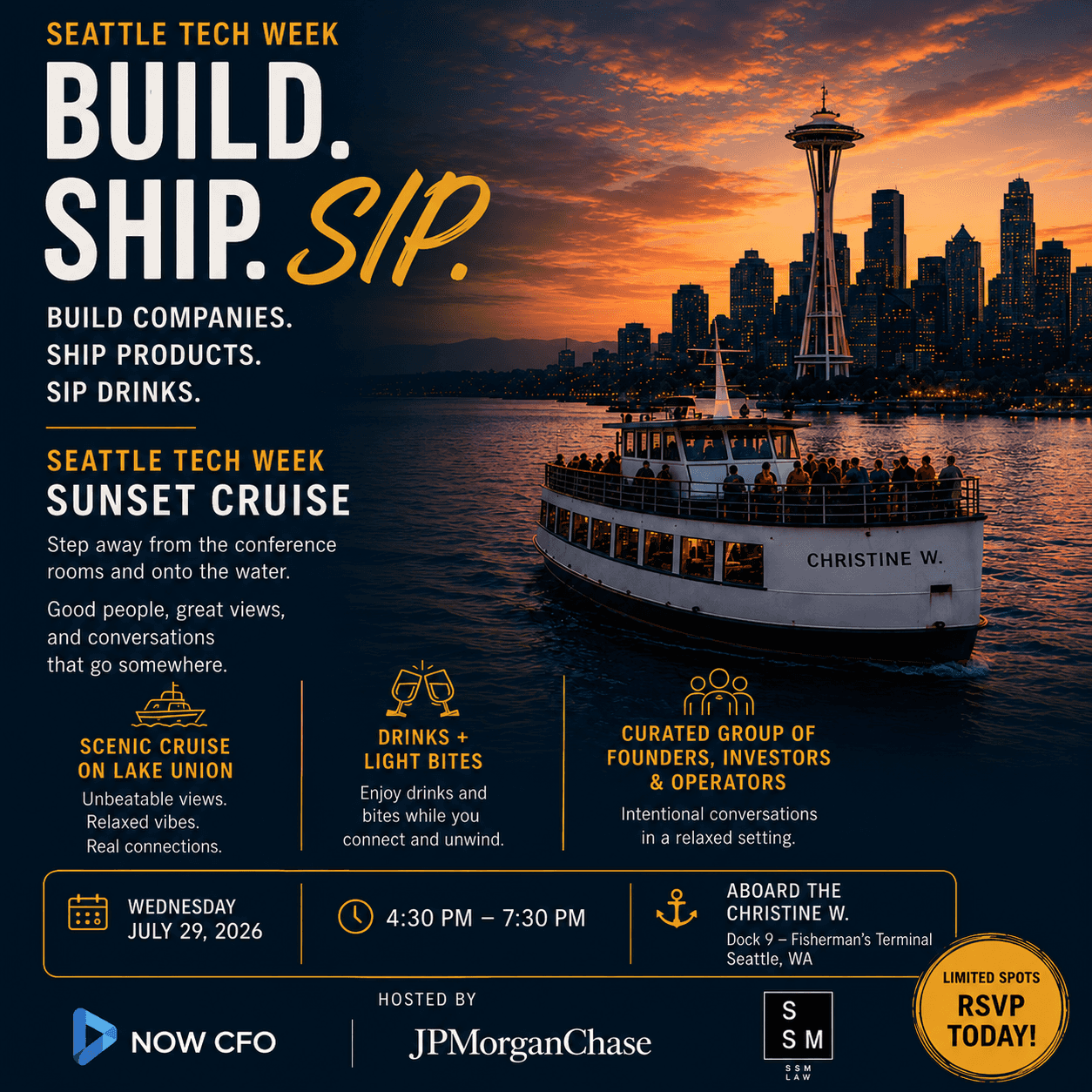 Build. Ship. Sip. — Sunset Cruise | SSM + JP Morgan + NOW CFO