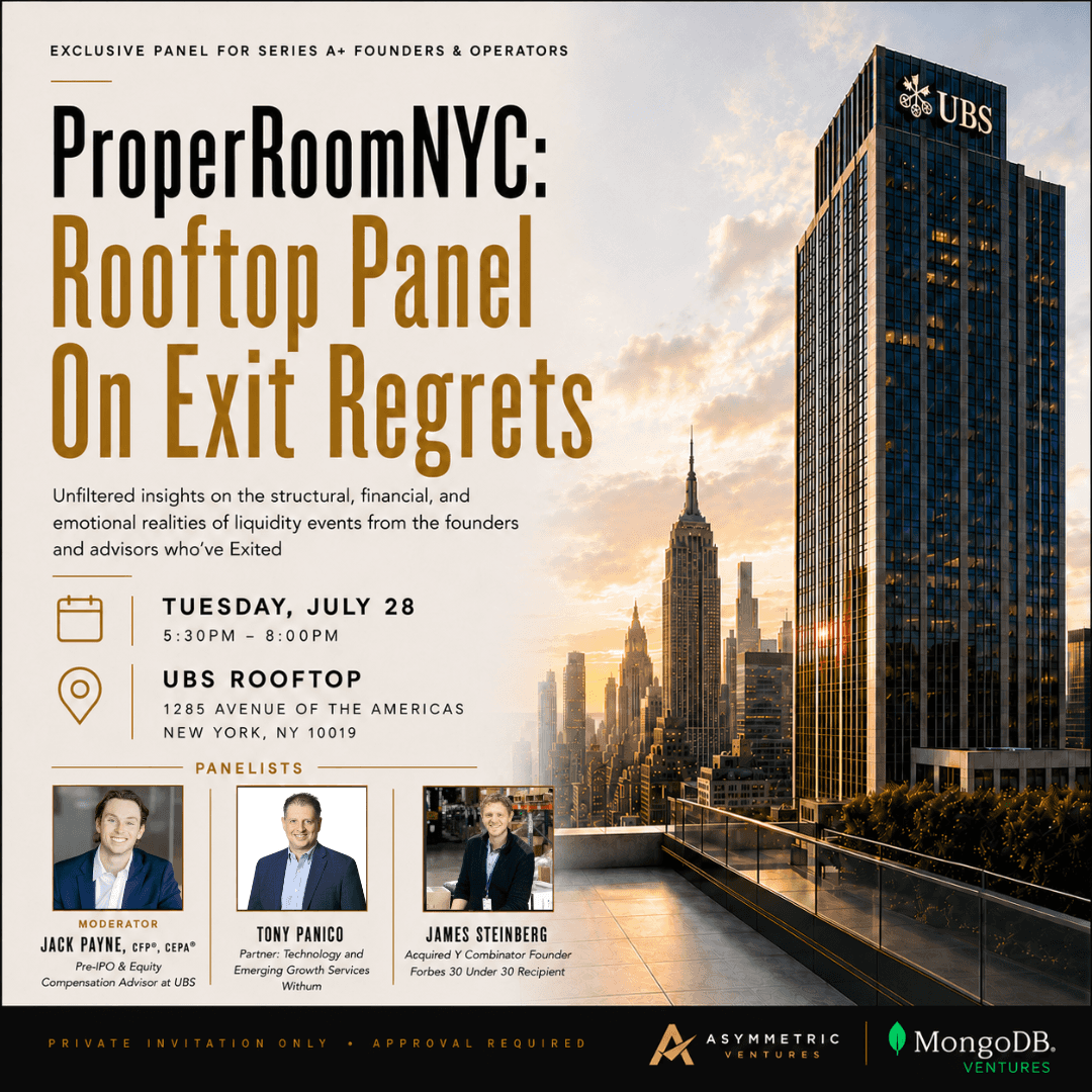 UBS Rooftop Panel on Exit Regrets (ProperRoom NYC · Series A+)