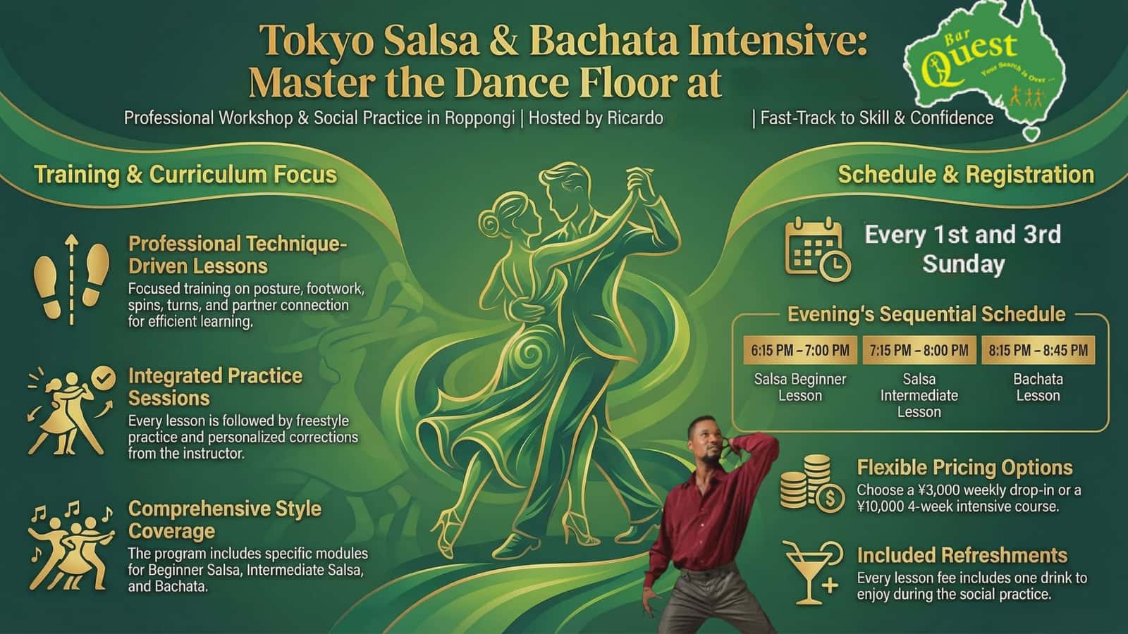 Tokyo Salsa & Bachata Intensive Classes & Social Practice 3rd Sundays @Quest