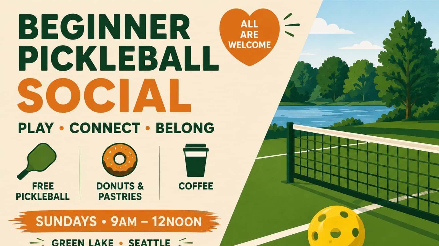 Beginner Pickleball Social with Coffee & Donuts (Aug 2)