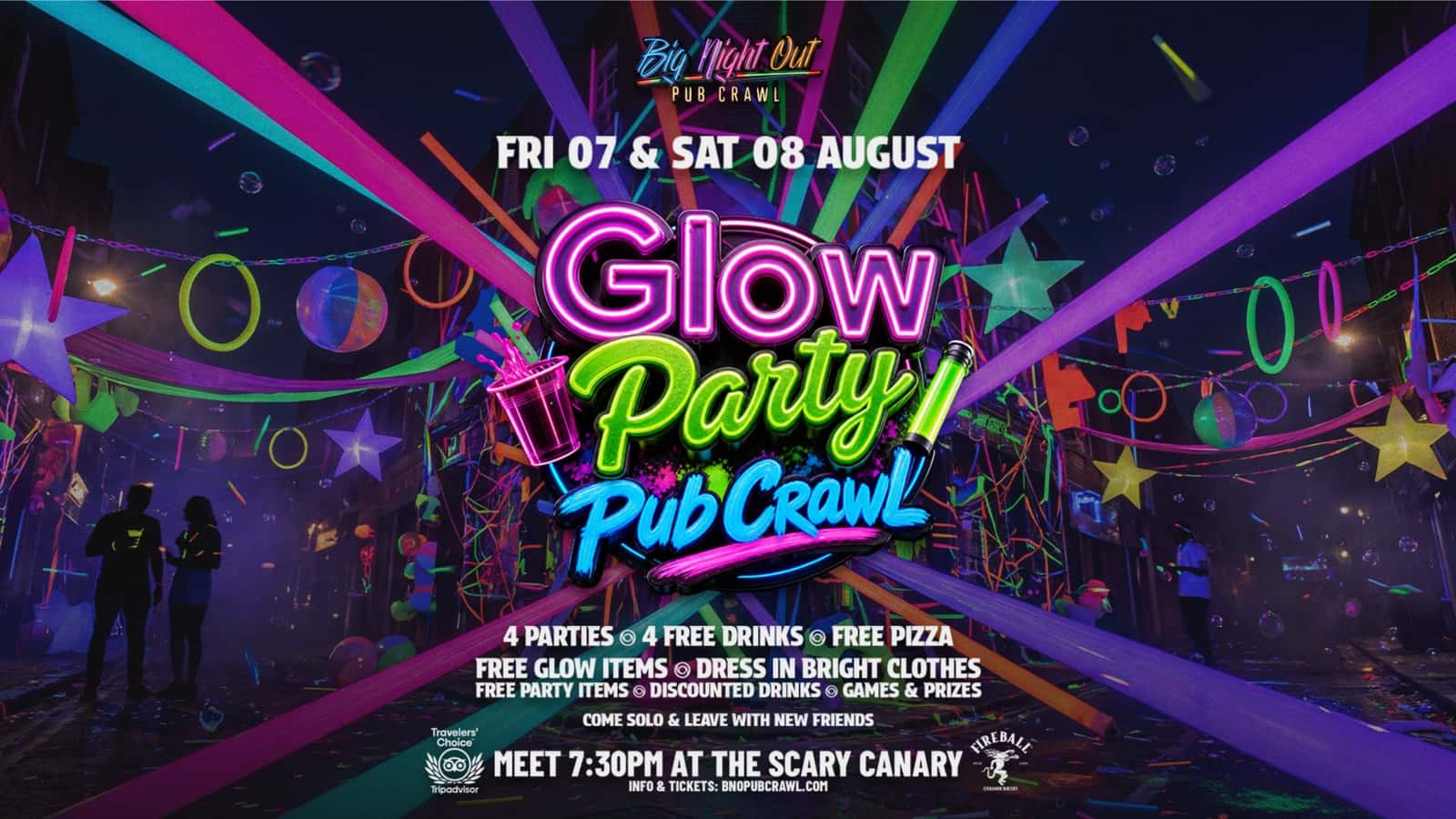 Glow Party Pub Crawl // 4 Venues + 4 Free Drinks + Free Pizza
