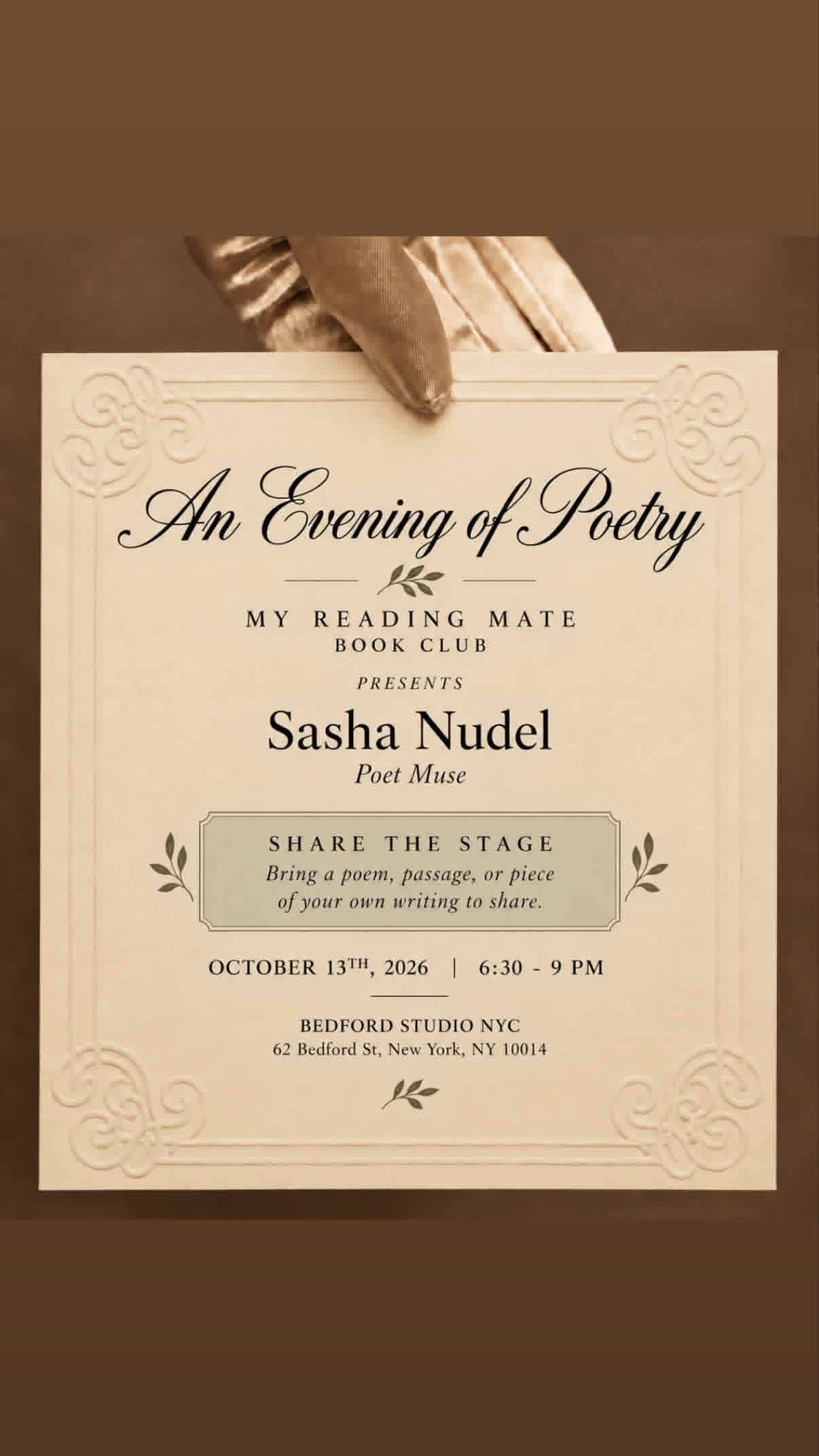 An Evening of Poetry with Sasha Nudel & My Reading Mate