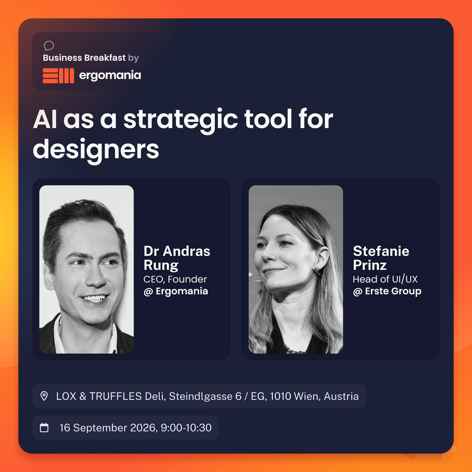 Business Breakfast Vienna by Ergomania: AI as a strategic Tool for Designers