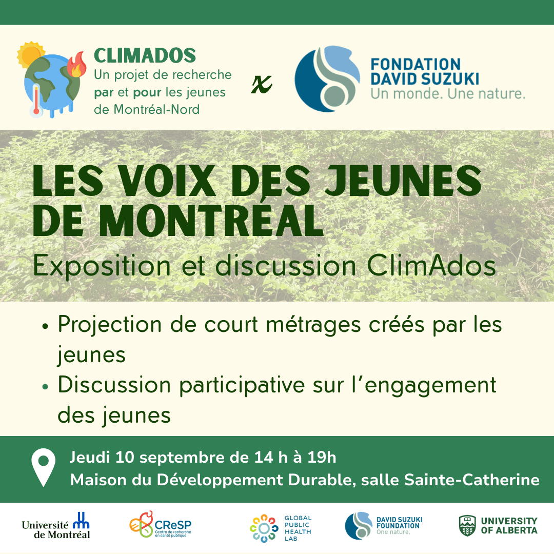 Montreal Youth Voices – ClimAdos exhibition and discussion // Les voix des jeunes de Montréal – Exposition et discussion ClimAdos