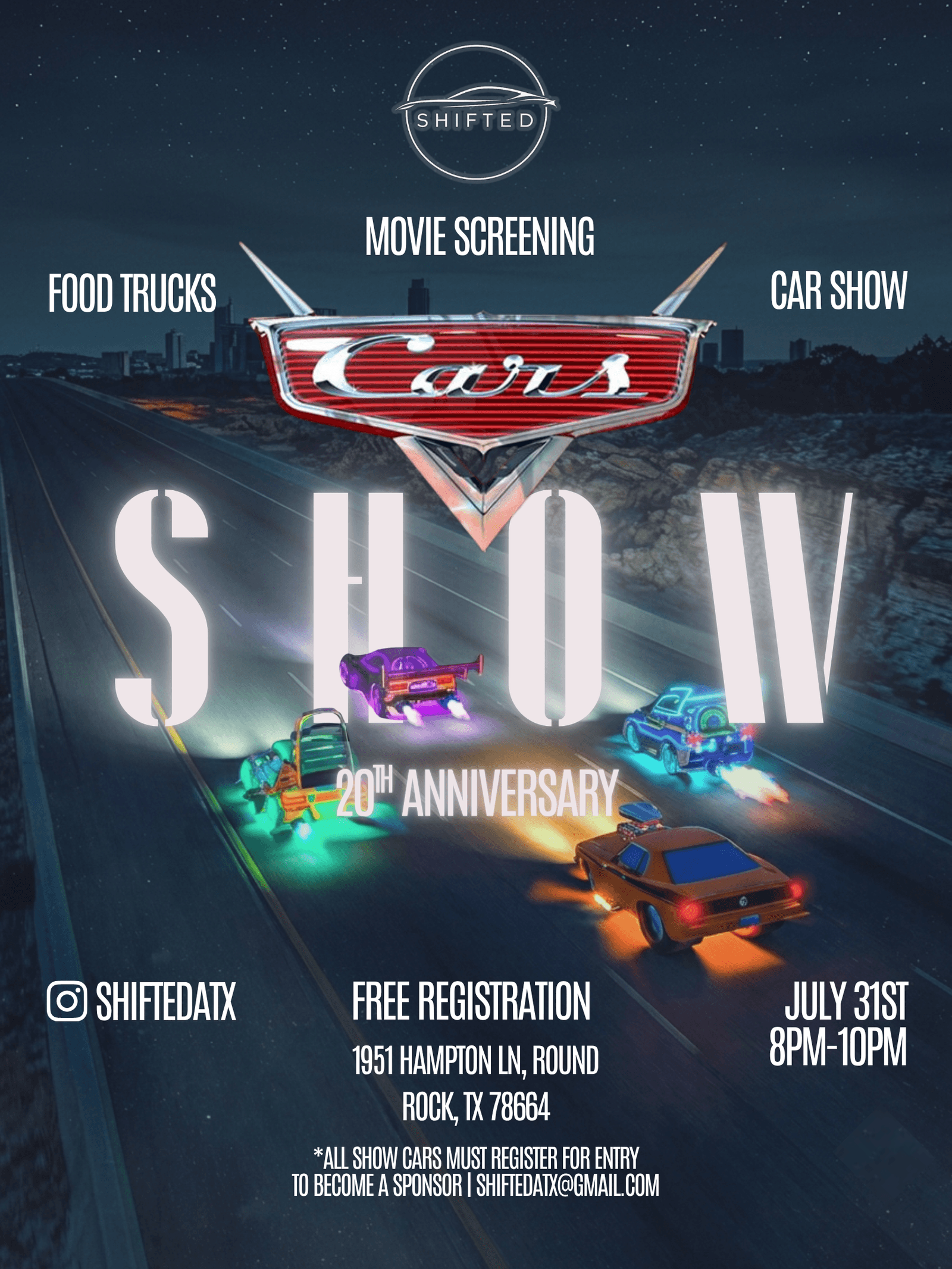 Car show celebrating Pixar's 20th anniversary of the movie "Cars" - ShiftedATX
