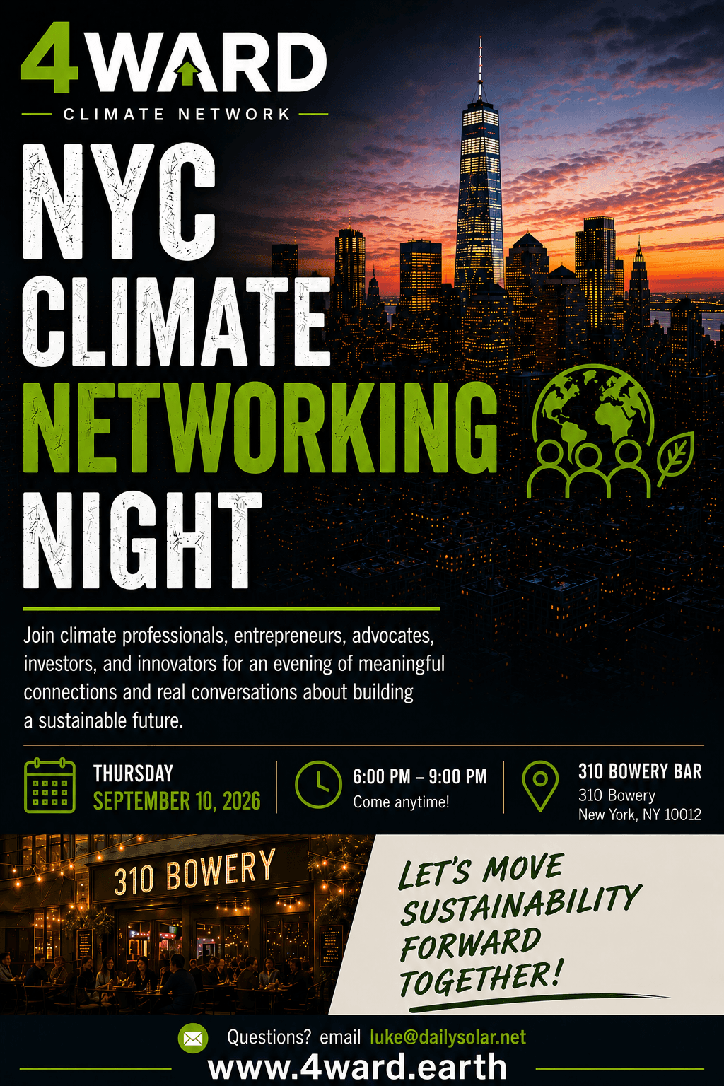 September 4Ward NYC Climate Networking Event @ 310 Bowery Bar