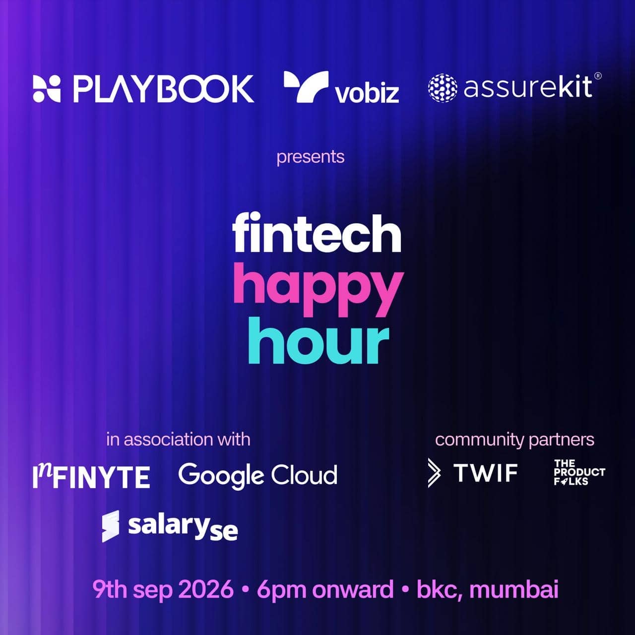 Fintech Happy Hour presented by Playbook, Vobiz and Assurekit | Mumbai • 9th Sep 2026