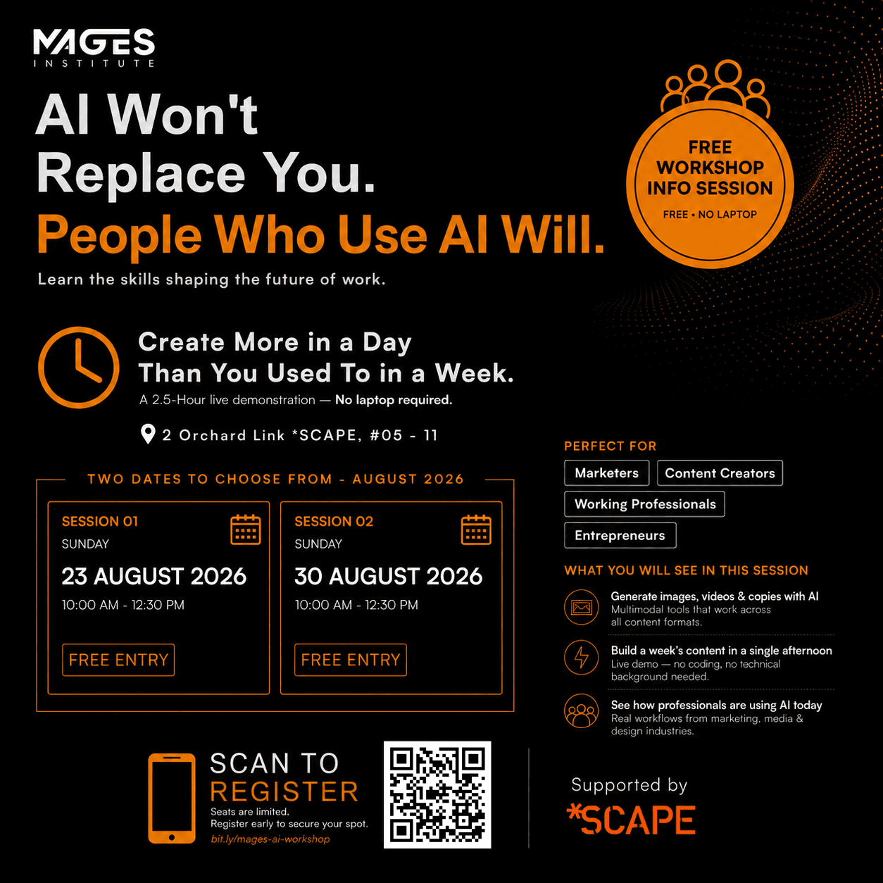 🤖AI Won't Replace You. People Who Use AI Will. 🚀Free In-person Workshop