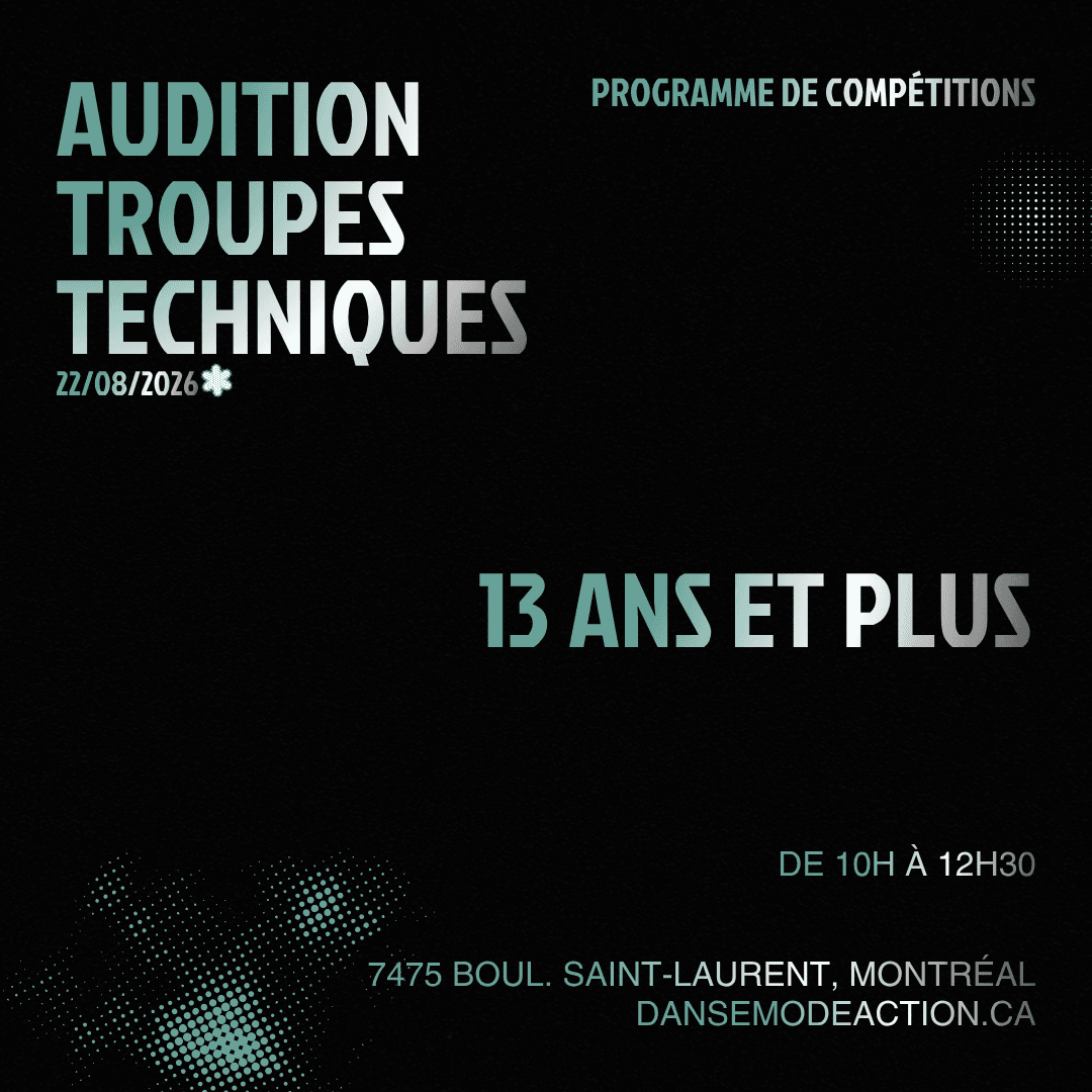 Audition Troupes Techniques (Contemporain, Jazz, Lyrique) 13 ans et plus