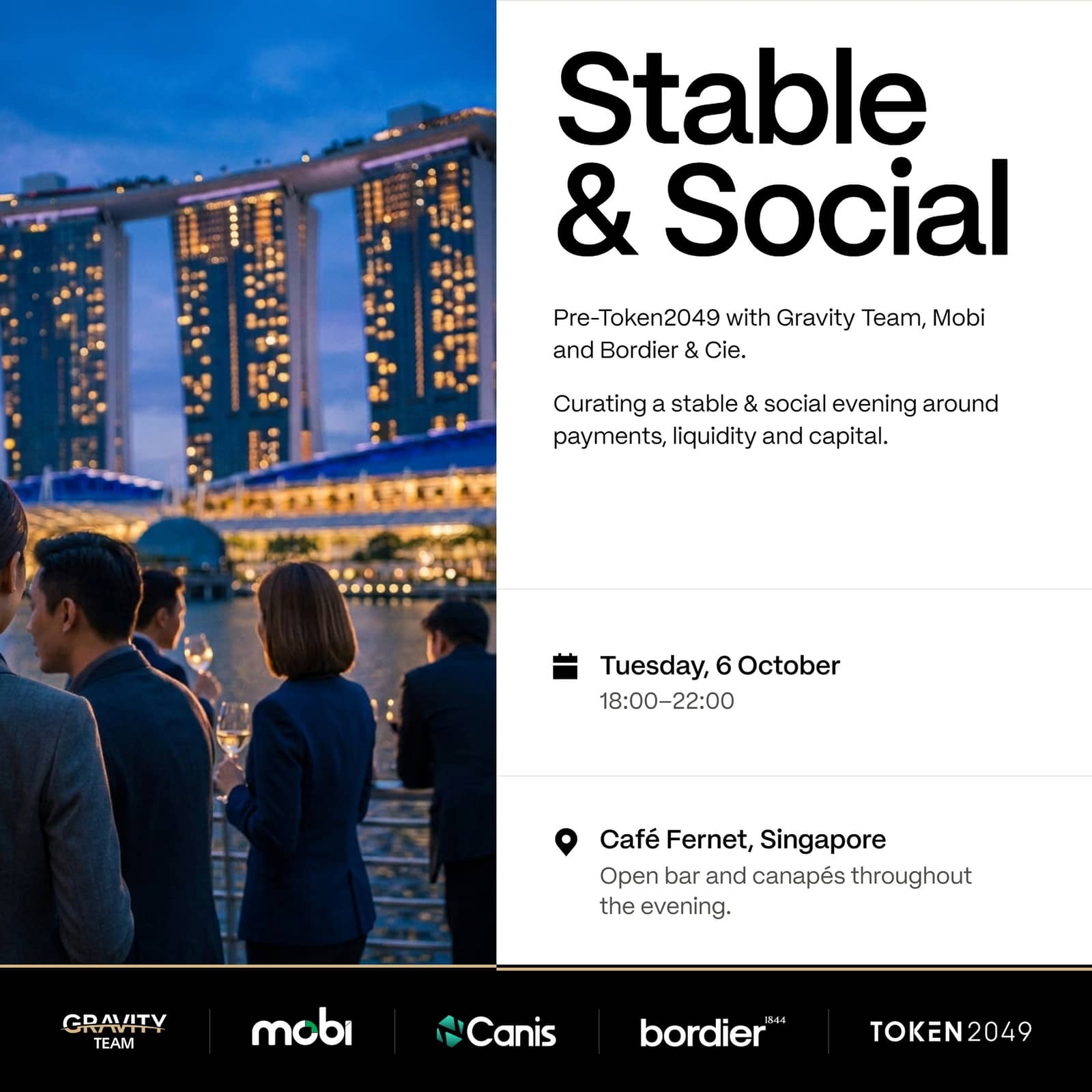 STABLE & SOCIAL: Pre-Token2049 with Gravity Team, Mobi and Bordier & Cie