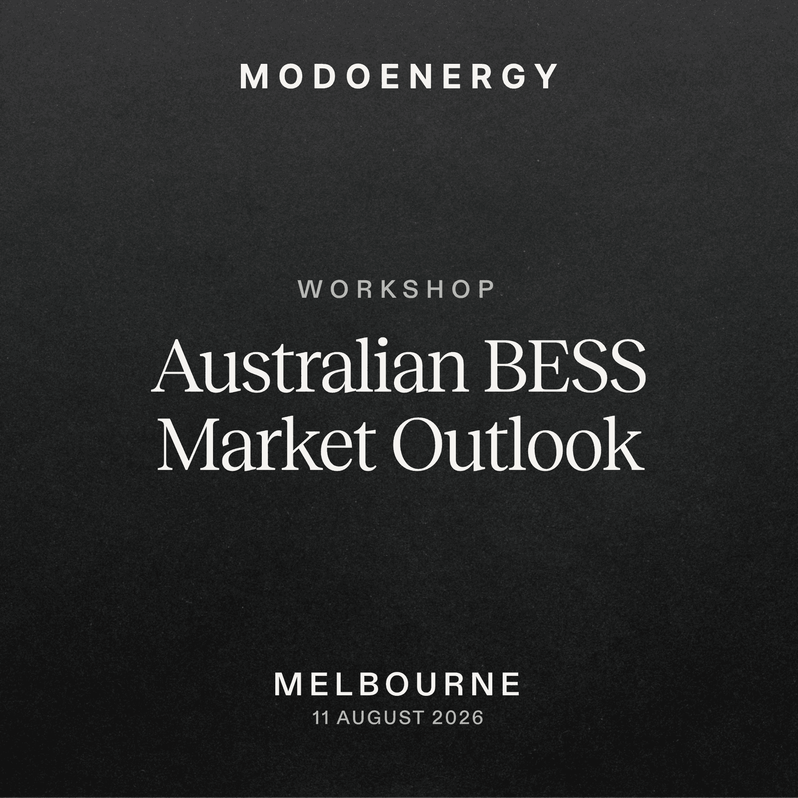 WORKSHOP: Australian BESS Market Outlook (MELBOURNE)