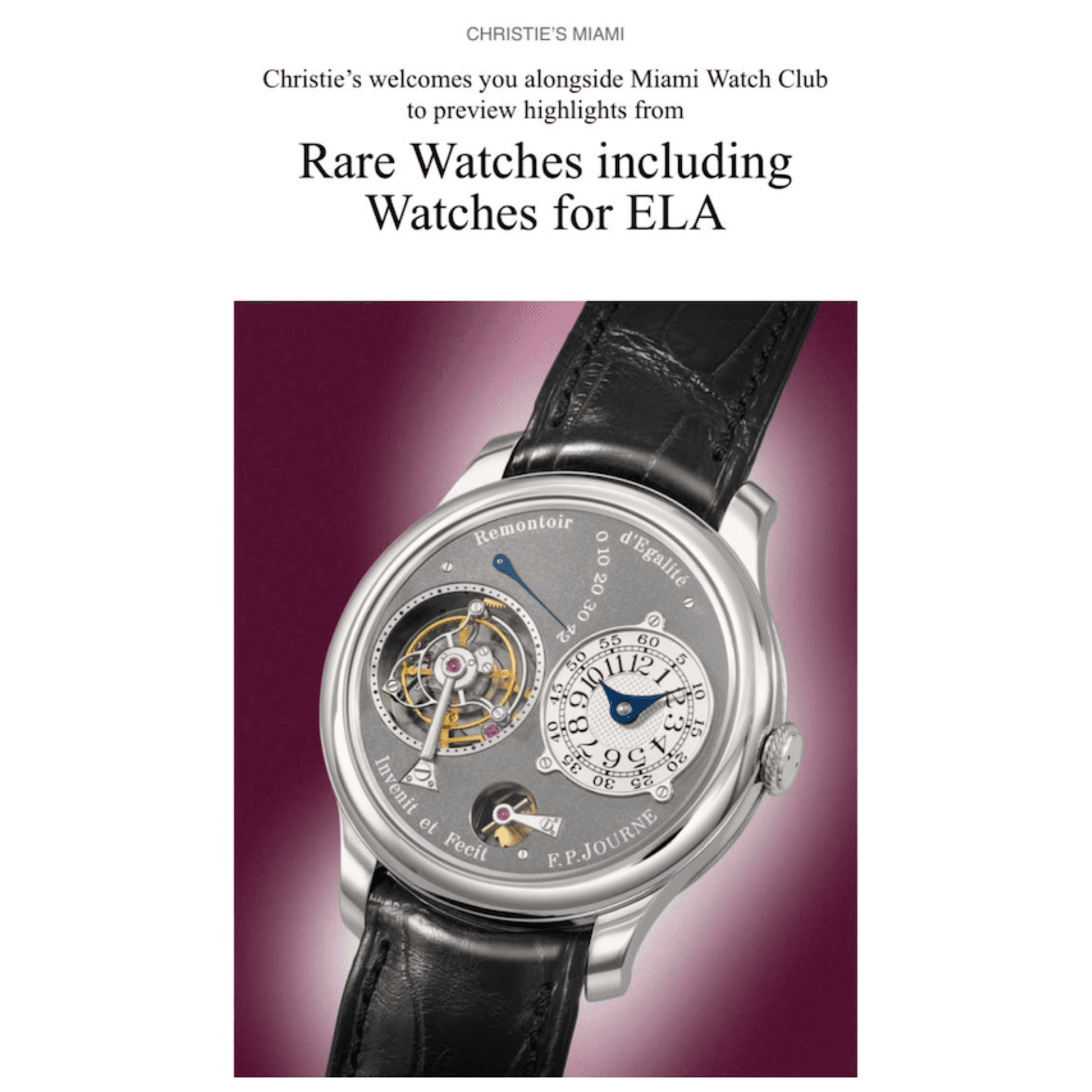 Rare Watches including Watches for ELA — Christie’s Miami x Miami Watch Club