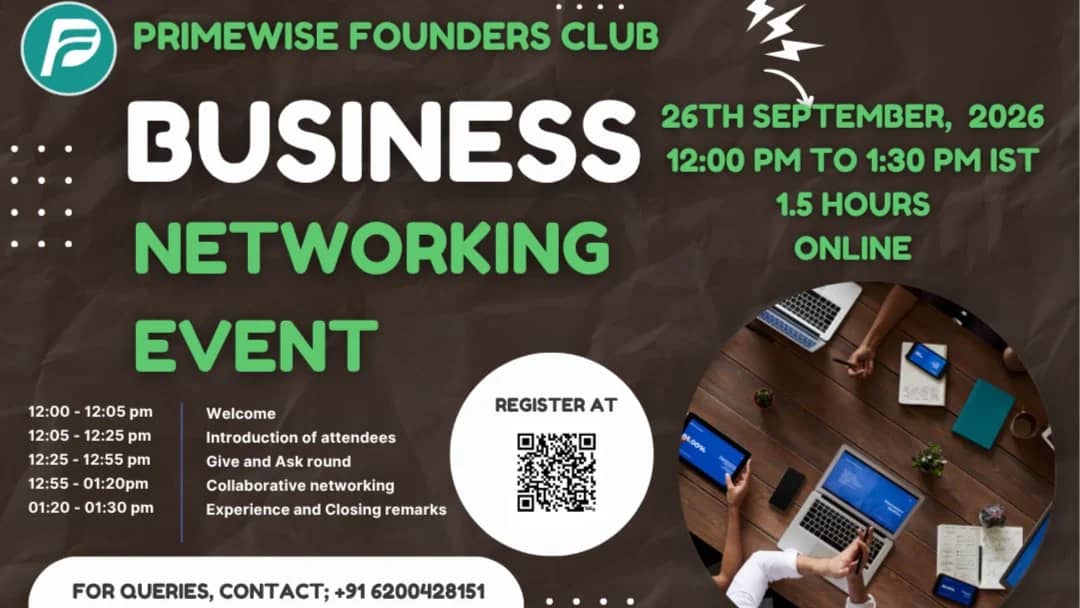 Primewise Founders Club Networking Event- Bangalore (Online)
