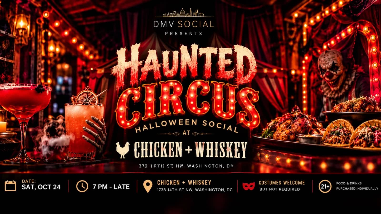 🎪👻 Haunted Circus Halloween Social @ Chicken + Whiskey 🤡🥃
