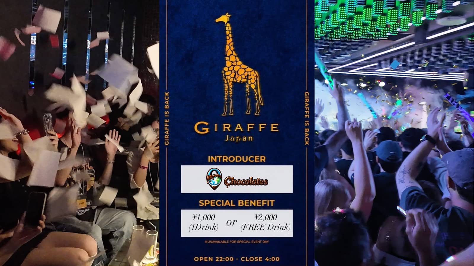 Night club GIRAFFE Japan Osaka with Chocolates