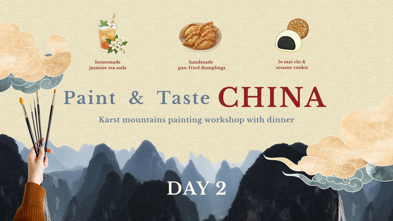 DAY 2: Paint & Taste CHINA (23/08) - Karst mountains painting workshop w dinner