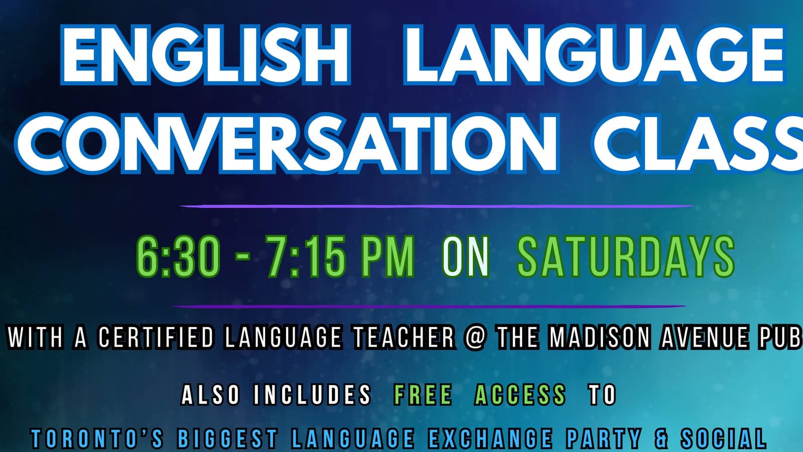 Speaking English language class with Certified Award-Winning teacher@Madison Pub