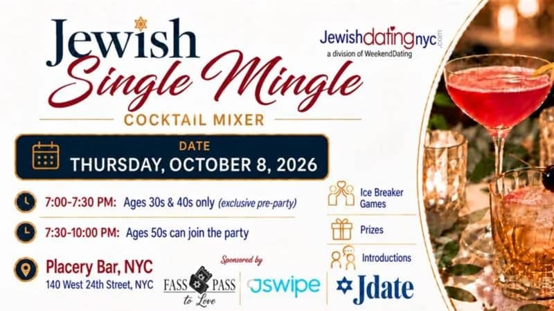 Jewish Singles Cocktail Mingle- ages 30s, 40s, 50s