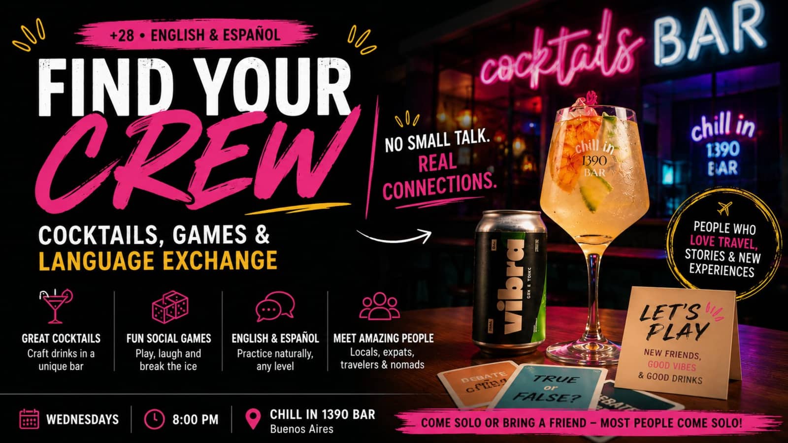 🌍 Find Your Crew: Cocktails, Games & Language Exchange