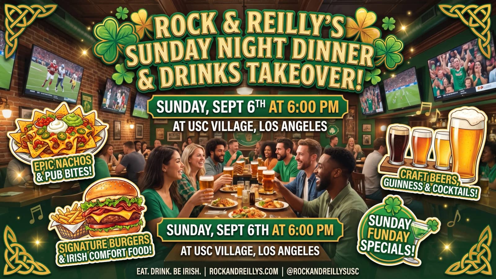 🍻 Rock & Reilly's Sunday Night Dinner & Drinks Takeover! 🍀