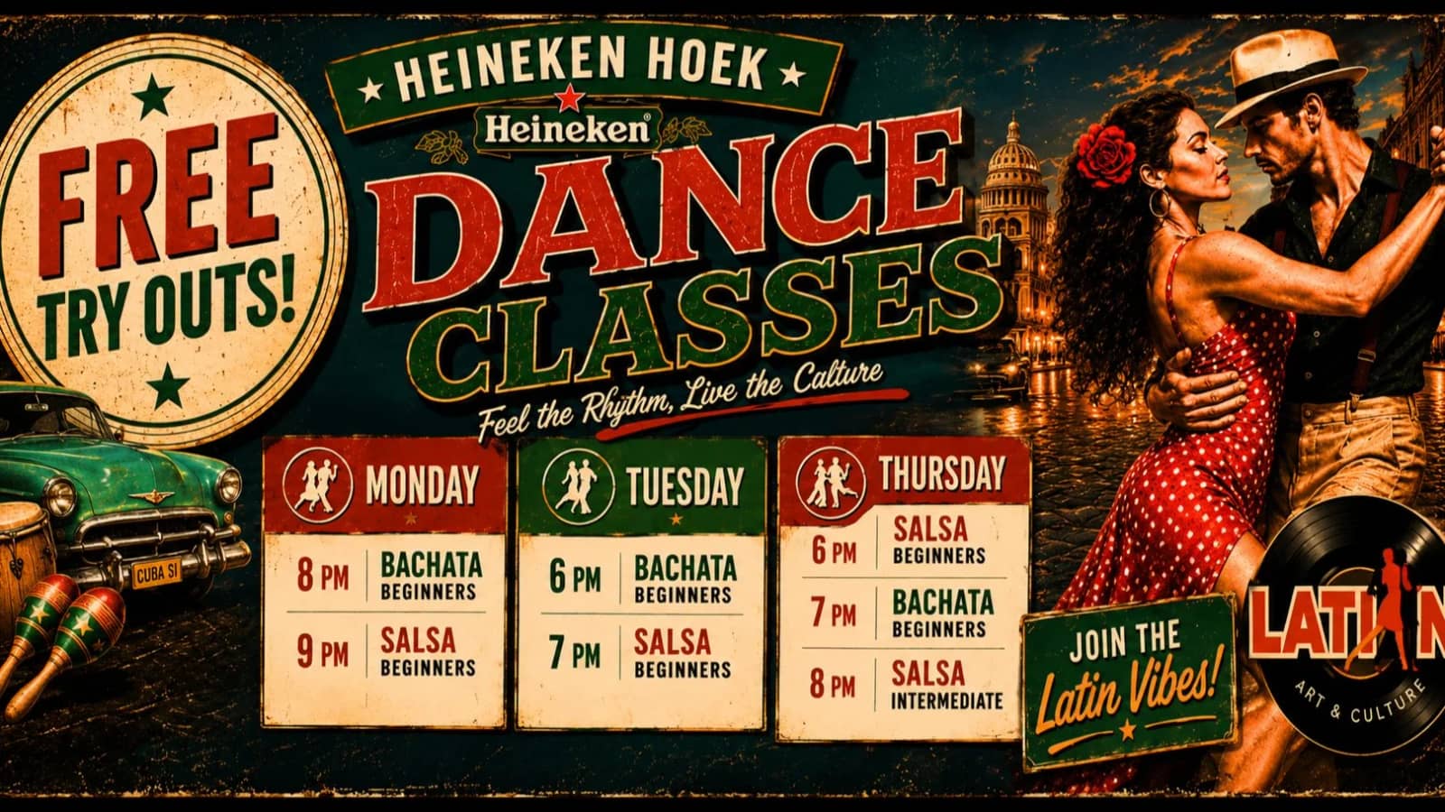 FREE Salsa & Bachata Try-Out Classes @Heineken Hoek