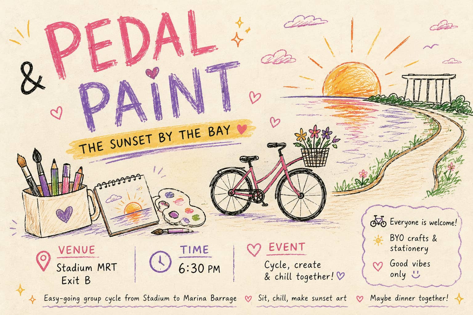 PEDAL & PAINT THE SUNSET BY THE BAY 🚲🎨(Women Only)