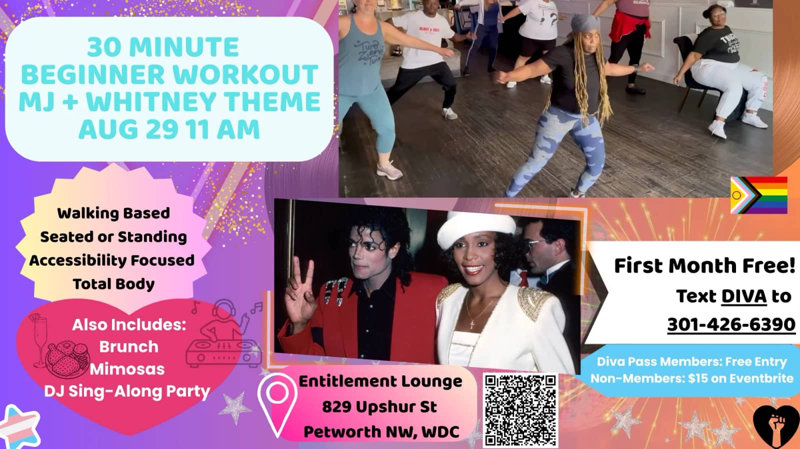 30 Minute Beginner Workout MJ + Whitney Theme + Mimosa Brunch w/ DJ.