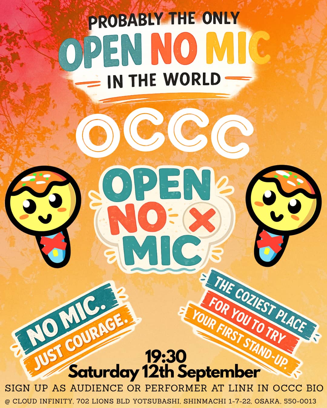 Open-No-Mic Comedy Experience (Bilingual / バイリンガル対応)