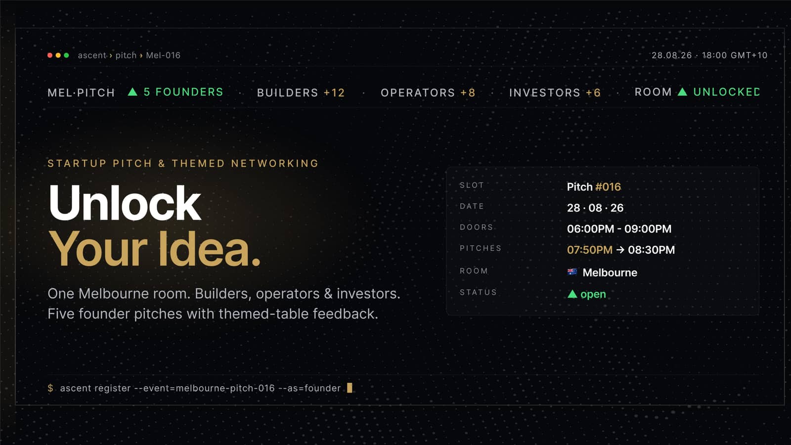 Startup Pitch & Themed Networking Melbourne | Unlock Your Idea