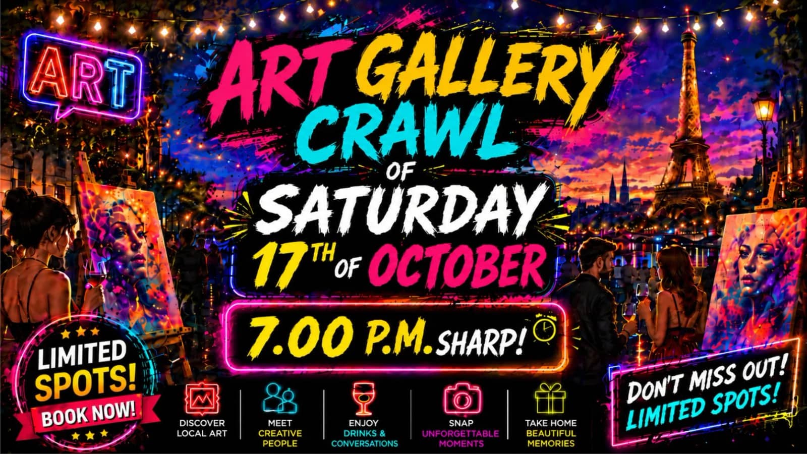 Saturday art GALLERY Crawl  🎈🗼🔥💥 7pm🥂With fun🎉!