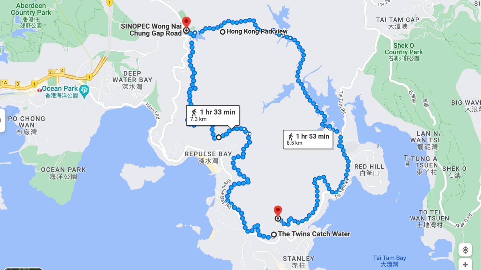 HK Island Loop: Parkview Heights - Stanley - Twins - Parkview Heights