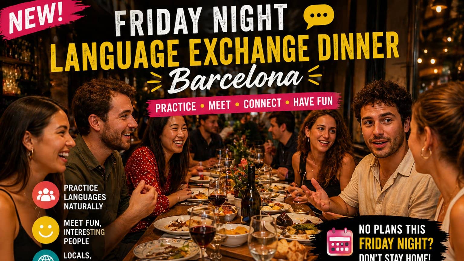 Friday Night Language Exchange Dinner – Barcelona New Event!