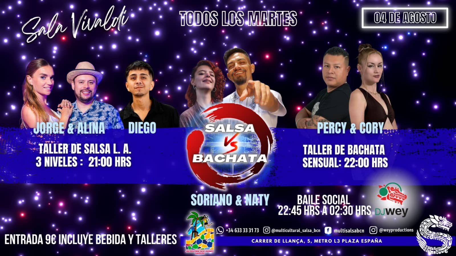 Sala Vivaldi Salsa vs Bachata, Talleres + Baile Social