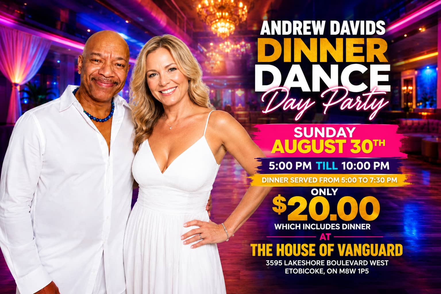 Andrew Davids Dinner Dance Day Party Sunday August 30 5-10pm $20