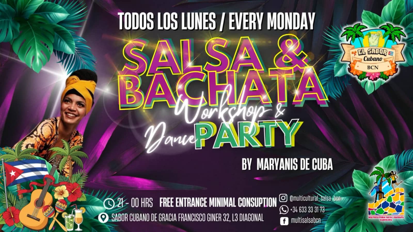 Lunes de Clases Gratis de Salsa Cubana y Bachata en Sabor Cubano por Maryanis