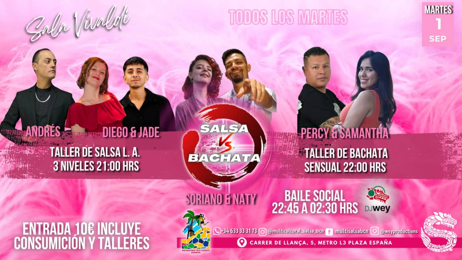 Sala Vivaldi Salsa vs Bachata, Talleres + Baile Social