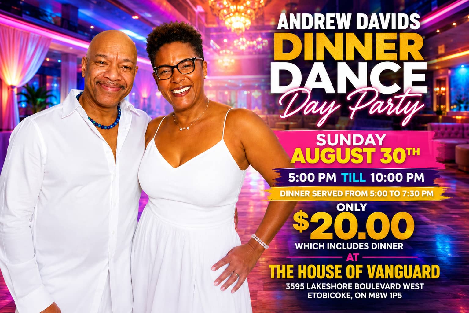 Andrew Davids dinner dance Day party Sunday August 30th 5:00 till 10:00