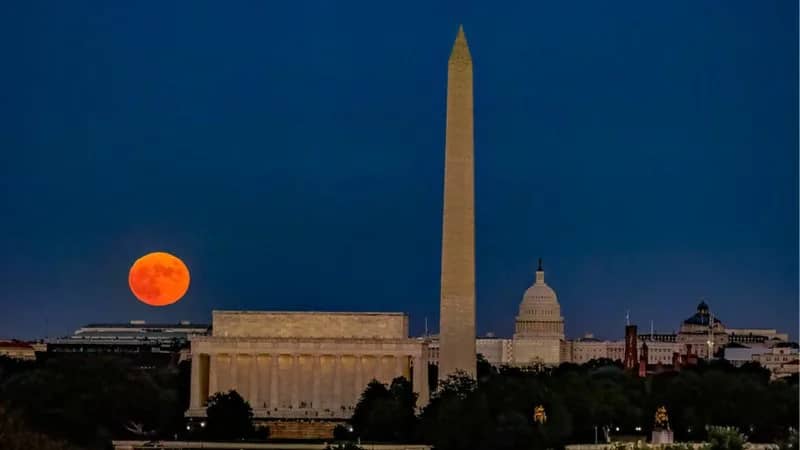 Photograph Full Moon Rise over Washington, DC - Aug. 28