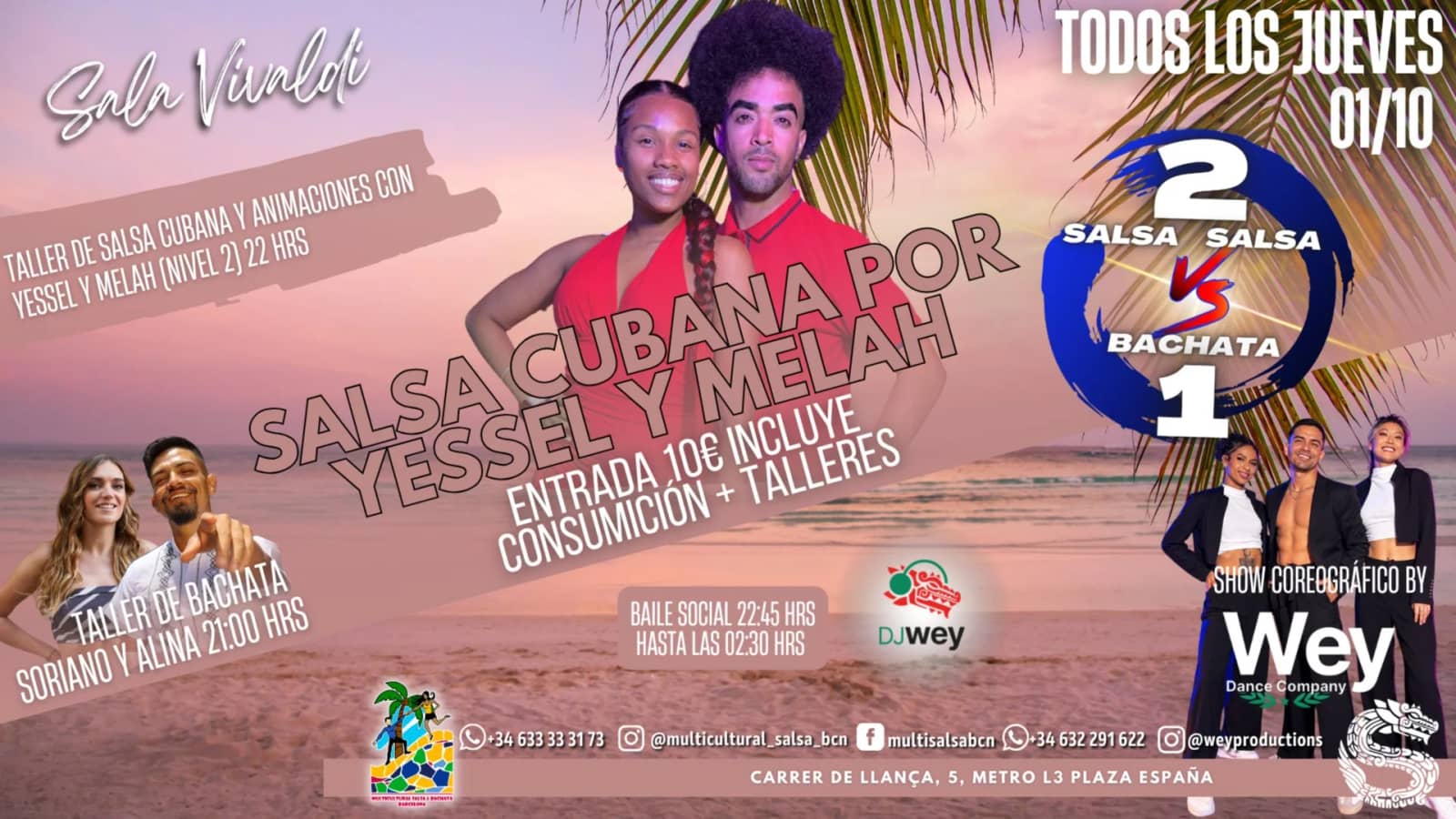 Salsa vs Bachata(2vs1), Talleres y Baile Social en Sala Vivaldi