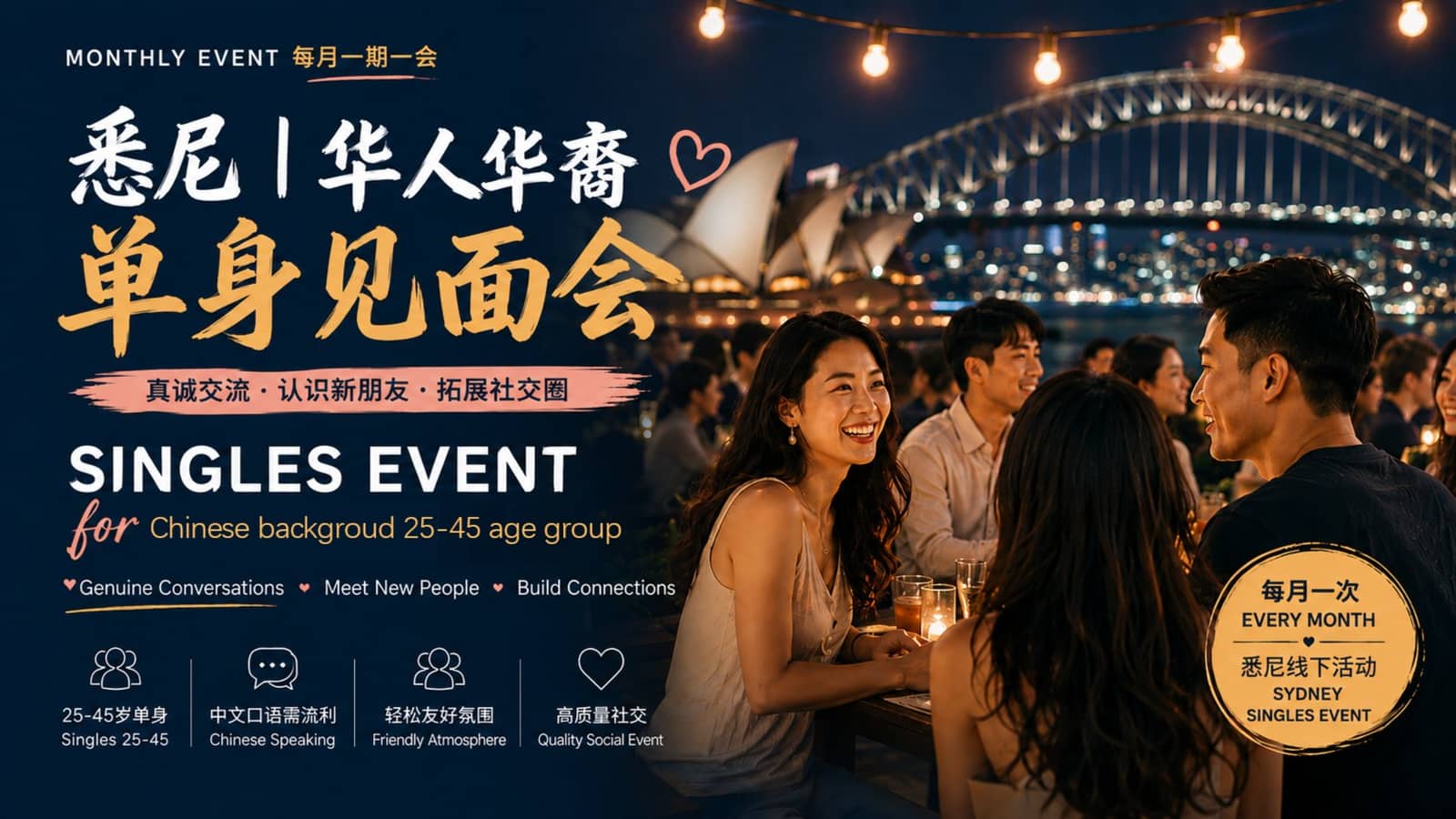 悉尼 华人华裔 单身见面会 | Sydney Chinese-background Singles - 八月 Aug Event