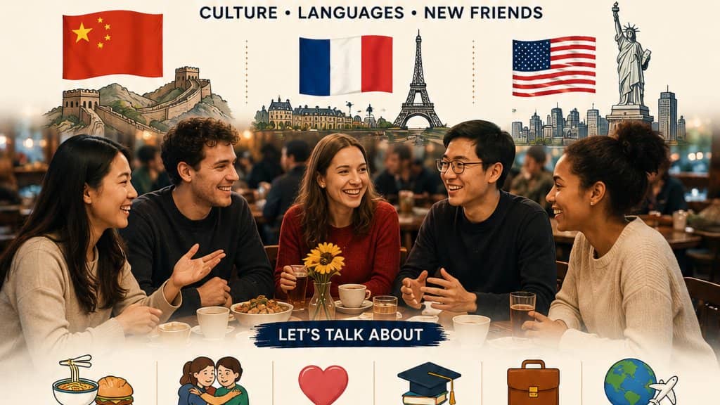 🇨🇳 China × 🇫🇷 France × 🇺🇸 USA Cultural & Language Social 🌎
