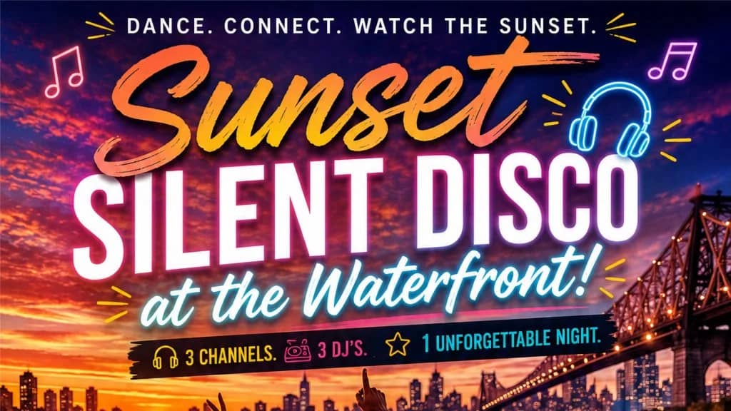 🌅🎧✨ Sunset Silent Disco at the Waterfront! 💃🏽🕺🏽🔥