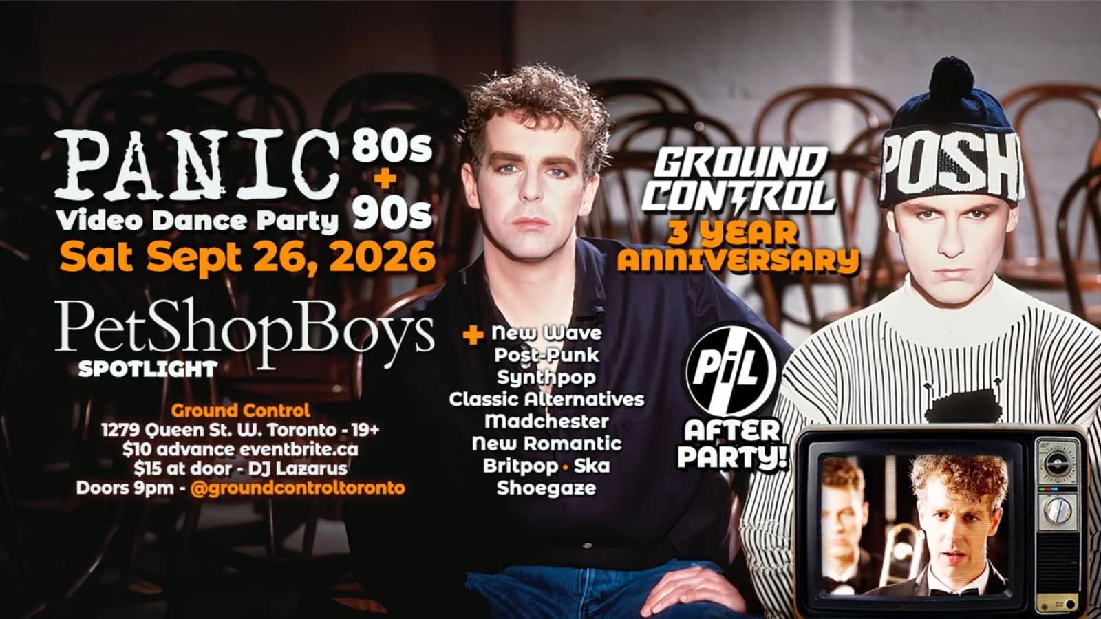 PANIC: 80s/90s Video Dance Party w/ Pet Shop Boys Spotlight + PIL After Party