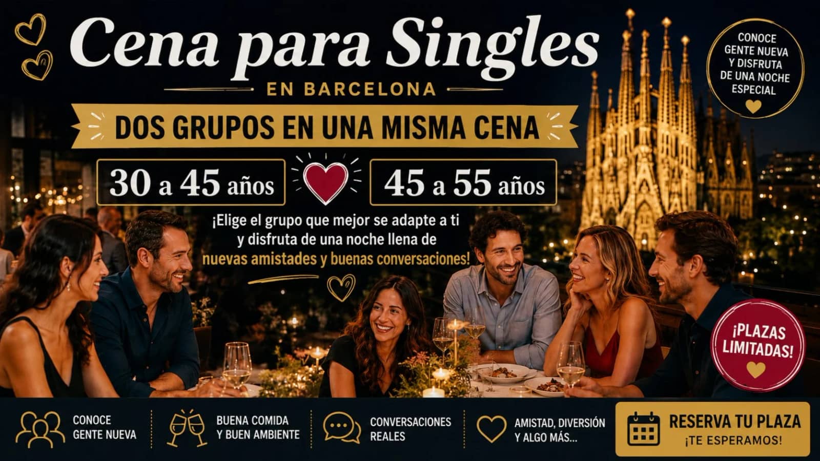 Cena Singles 30 a 49 Años  soltero/a, separado/a o divorciado/a