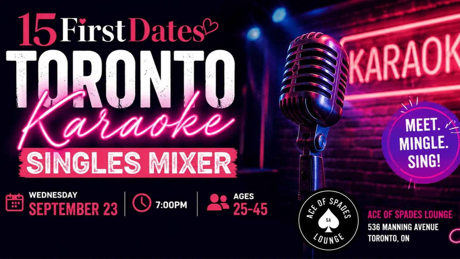 15FirstDates Toronto Karaoke Singles Mixer (Ages 25-45)