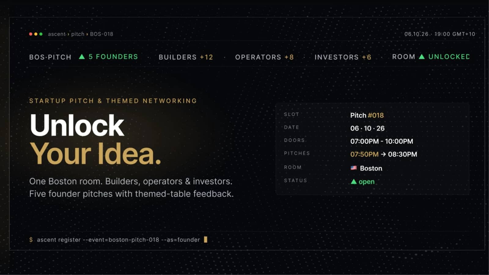 Startup Pitch & Themed Networking Boston | Unlock Your Idea