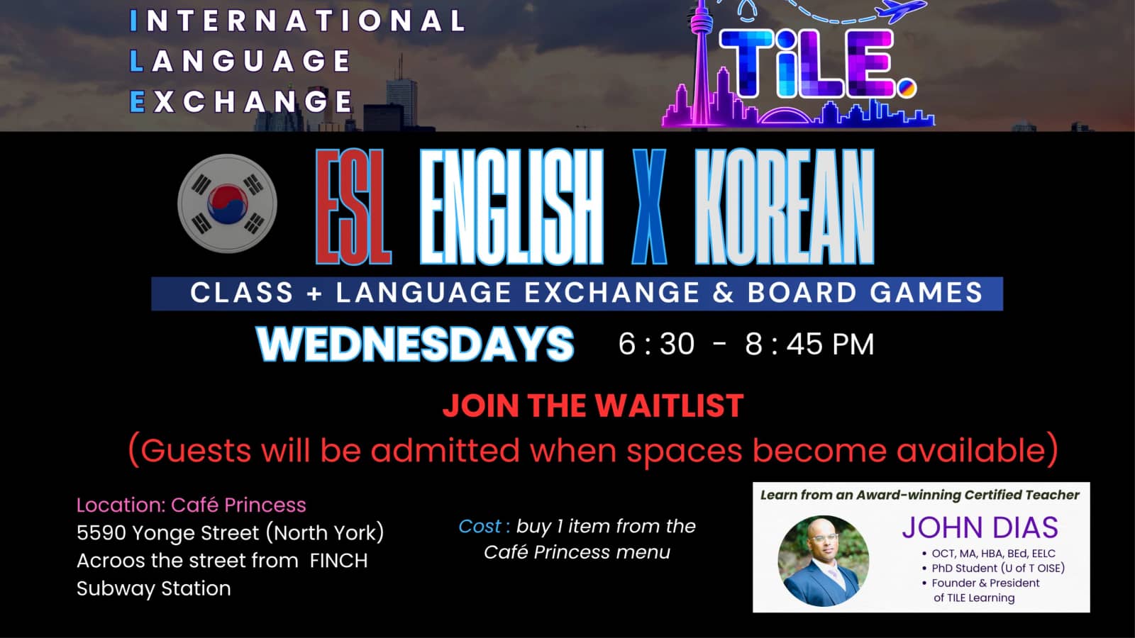 NEW - JOIN WAITLIST - ESL English X Korean Language Exchange, Class&Games