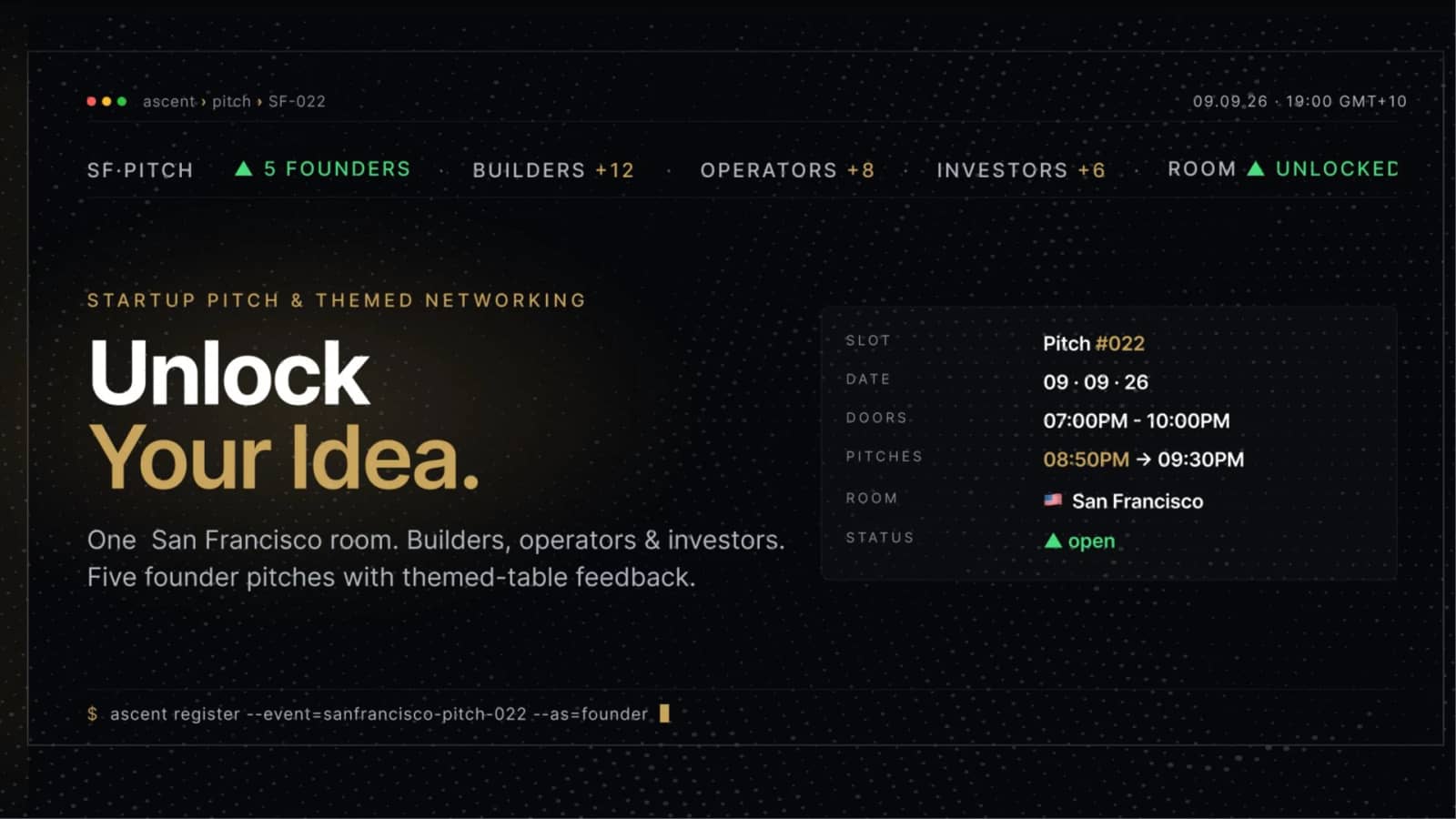 Startup Pitch & Themed Networking San Francisco | Unlock Your Idea