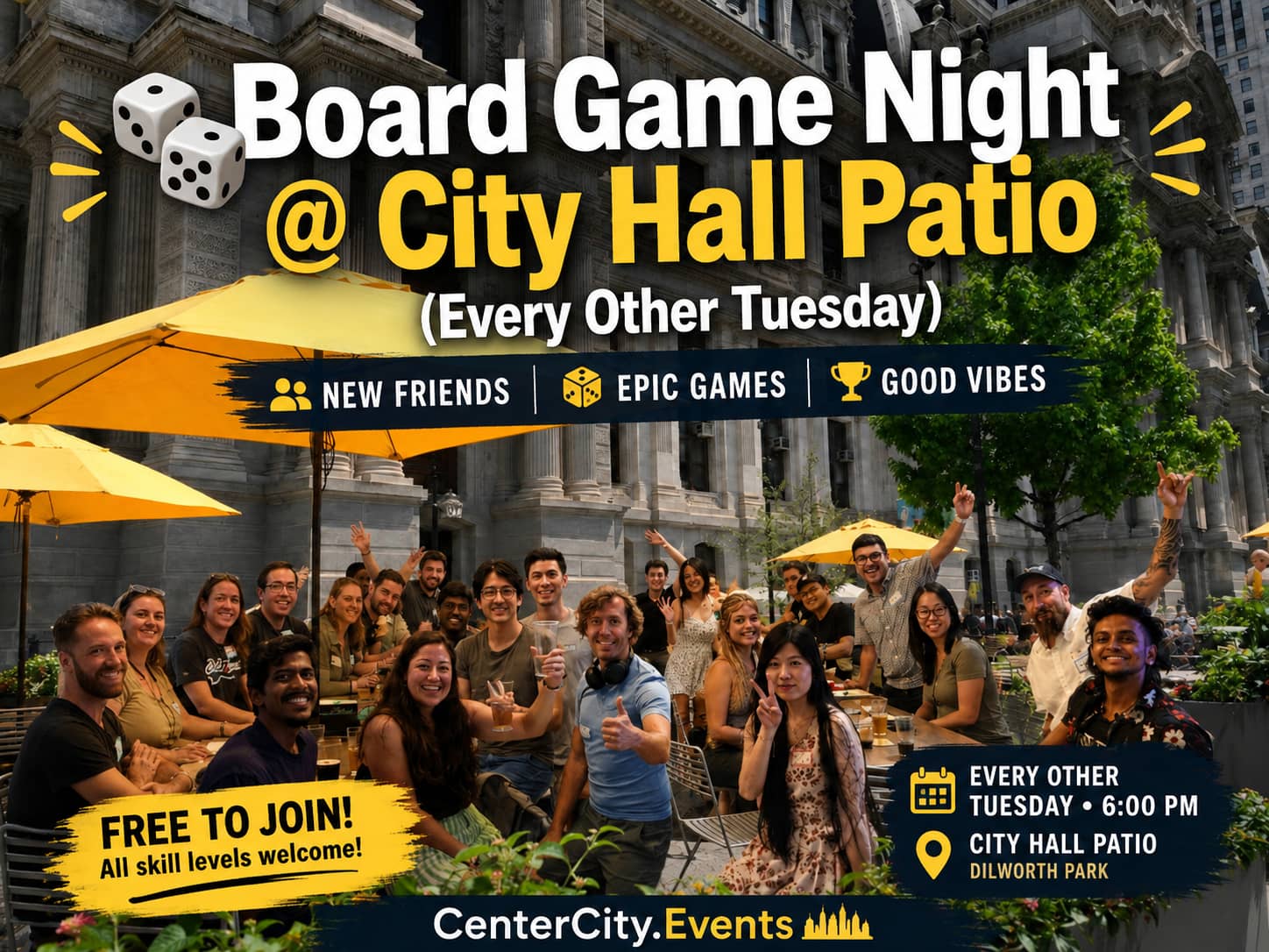 🎲 [ FREE ] Board Game Night @ City Hall Patio with (Every Other Tuesday)